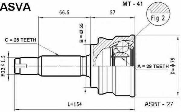 Шрус наружный 29x55x25 12 MT41 <b>ASVA MT-41</b> - изображение