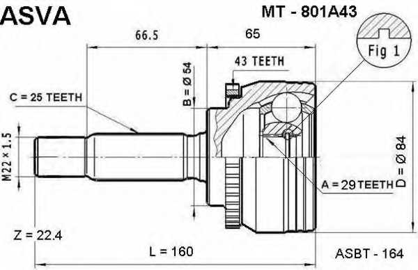 Шрус внешний | прав/лев | <b>ASVA MT-801A43</b> - изображение