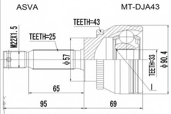Шрус наружный 33x57x25 (10216022040213000214610, китай) 12 <b>ASVA MTDJA43</b> - изображение