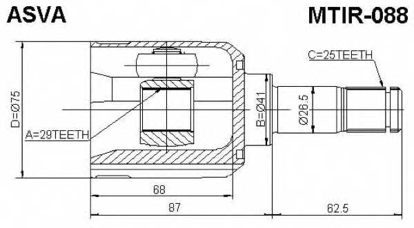 Шрус внутренний правый 29X41X25 MTIR088 <b>ASVA MTIR-088</b> - изображение