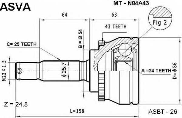 Шрус наружный 24X54X25 12 <b>ASVA MTN84A43</b> - изображение Шрус наружный 24X54X25 12 <b>ASVA MTN84A43</b> - изображение