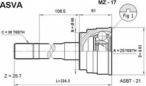 Шрус (гарантия 12 месяцев) 12 <b>ASVA MZ17</b> - изображение