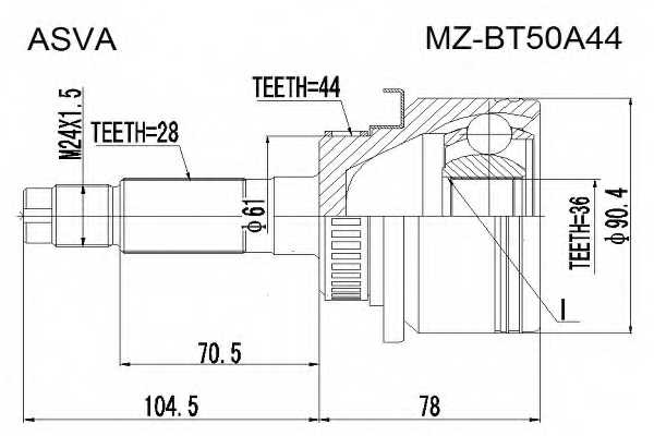 Шрус наружный 36x61x28 <b>ASVA MZBT50A44</b> - изображение