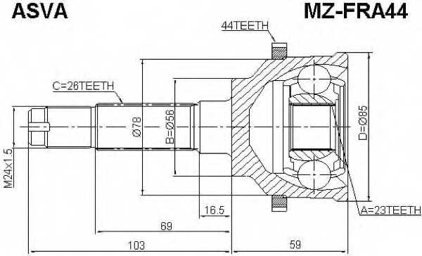 Шрус наружный 23X56X26 FRIENDEE 1997- AARF0A 4WD [12] MZFRA44 <b>ASVA MZ-FRA44</b> - изображение