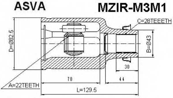 Шрус внутренний правый 22X43X28 12 <b>ASVA MZIRM3M1</b> - изображение