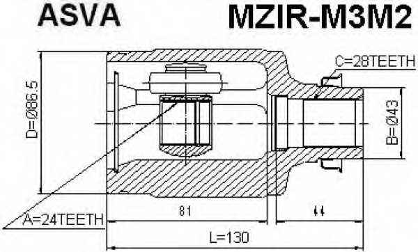 Шрус внутренний правый 24x43x28 MZIRM3M2 <b>ASVA MZIR-M3M2</b> - изображение Шрус внутренний правый 24x43x28 MZIRM3M2 <b>ASVA MZIR-M3M2</b> - изображение