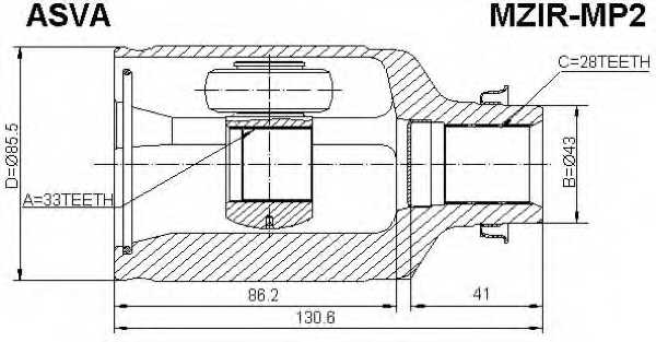 Шрус внутренний правый 33x43x28 12 MZIRMP2 <b>ASVA MZIR-MP2</b> - изображение