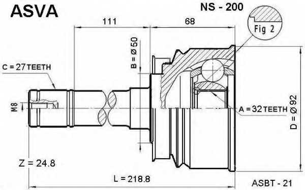 Шрус наружный 32X50X27 [12] <b>ASVA NS200</b> - изображение