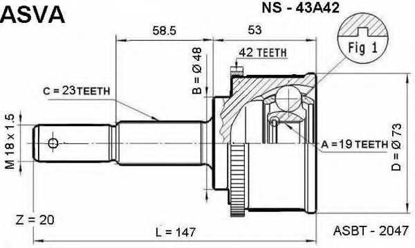 Шрус наружний 19x48x23) (гарантия 6 месяцев) [12] NS43A42 <b>ASVA NS-43A42</b> - изображение