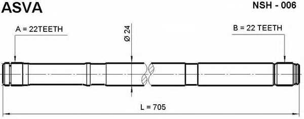 Полуось правая 22x705x22 [12] <b>ASVA NSH006</b> - изображение