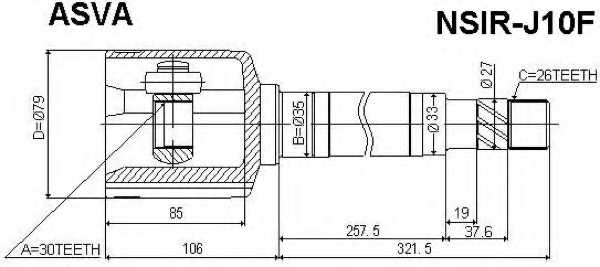 Шрус внутренний правый NSIRJ10F <b>ASVA NSIR-J10F</b> - изображение
