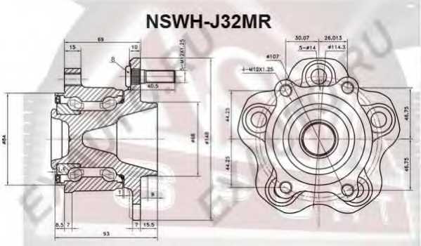 Ступица колеса с ABS | зад прав/лев | <b>ASVA NSWH-J32MR</b> - изображение Ступица колеса с ABS | зад прав/лев | <b>ASVA NSWH-J32MR</b> - изображение