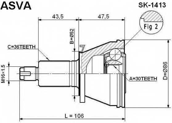 Шрус наружный 30x52x36 12 SK1413 <b>ASVA SK-1413</b> - изображение