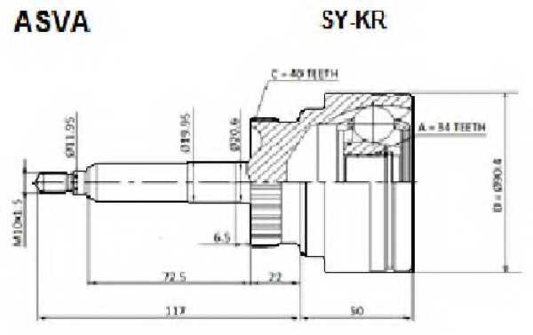 Шрус наружный 40x65x34 [12] <b>ASVA SYKR</b> - изображение