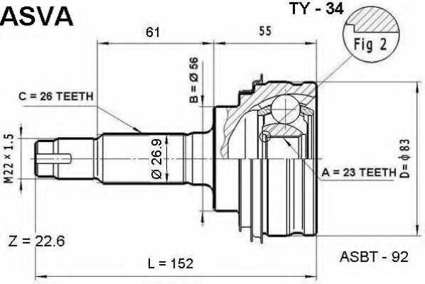 Шрус внешний <b>ASVA TY-34</b> - изображение