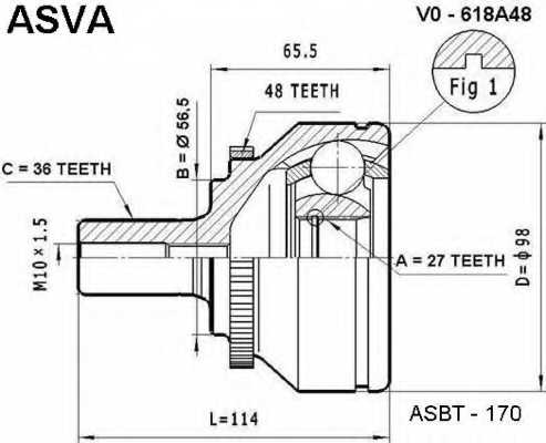 Шрус наружный 27x56.5x36 VOLVO VO618A48 <b>ASVA VO-618A48</b> - изображение Шрус наружный 27x56.5x36 VOLVO VO618A48 <b>ASVA VO-618A48</b> - изображение