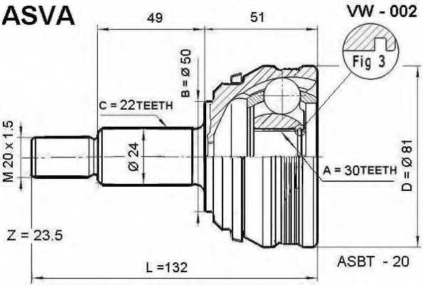 Снят с производства шрус внешний <b>ASVA VW-002</b> - изображение Снят с производства шрус внешний <b>ASVA VW-002</b> - изображение