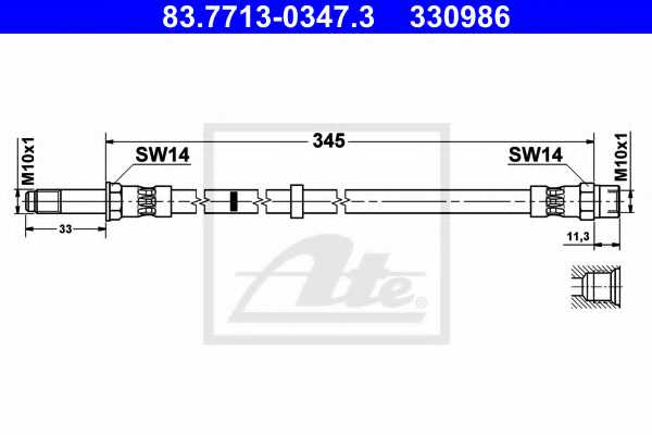 Тормозной шланг ATE 330986 / 83.7713-0347.3 - изображение Тормозной шланг ATE 330986 / 83.7713-0347.3 - изображение