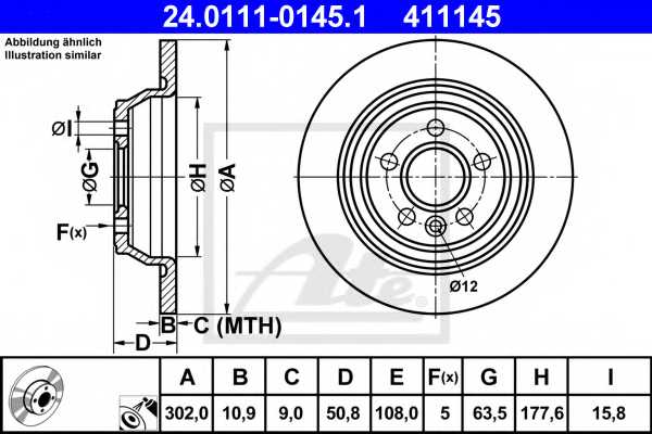Тормозной диск ATE 411145 / 24.0111-0145.1 - изображение