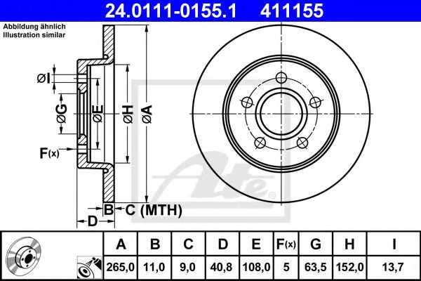 Тормозной диск ATE 411155 / 24.0111-0155.1 - изображение