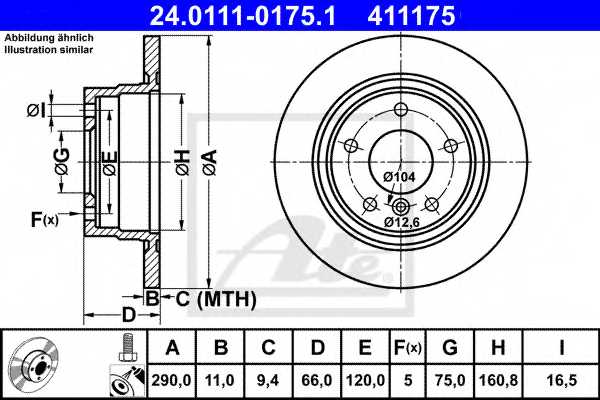 Тормозной диск ATE 411175 / 24.0111-0175.1 - изображение