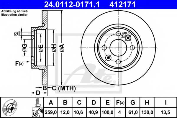 Тормозной диск ATE 412171 / 24.0112-0171.1 - изображение