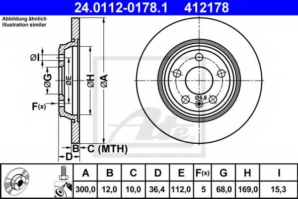 Тормозной диск ATE 412178 / 24.0112-0178.1 - изображение