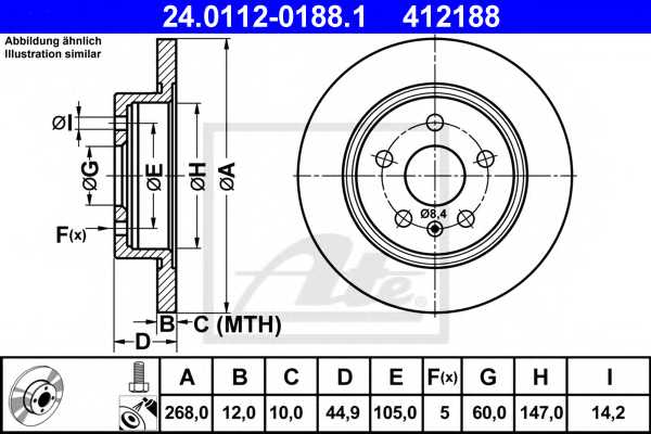 Тормозной диск ATE 412188 / 24.0112-0188.1 - изображение