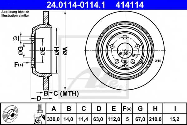 Тормозной диск ATE 414114 / 24.0114-0114.1 - изображение