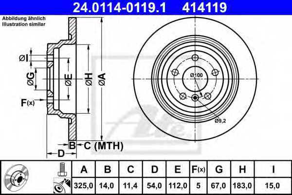 Тормозной диск ATE 414119 / 24.0114-0119.1 - изображение