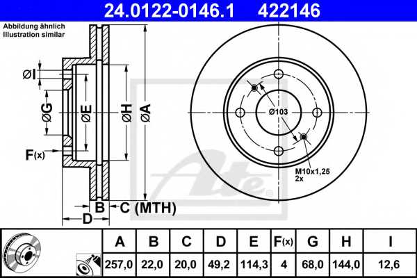 Тормозной диск ATE 422146 / 24.0122-0146.1 - изображение
