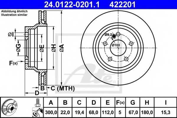 Тормозной диск ATE 422201 / 24.0122-0201.1 - изображение