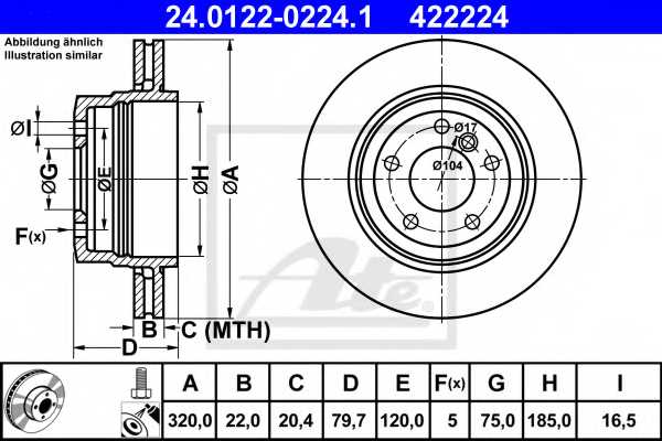 Тормозной диск ATE 422224 / 24.0122-0224.1 - изображение