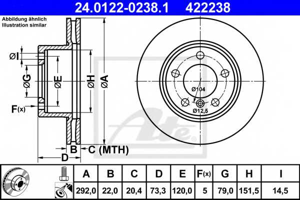 Тормозной диск ATE 422238 / 24.0122-0238.1 - изображение