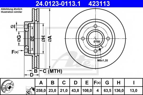 Тормозной диск ATE 423113 / 24.0123-0113.1 - изображение