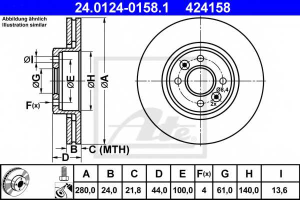 Тормозной диск ATE 424158 / 24.0124-0158.1 - изображение