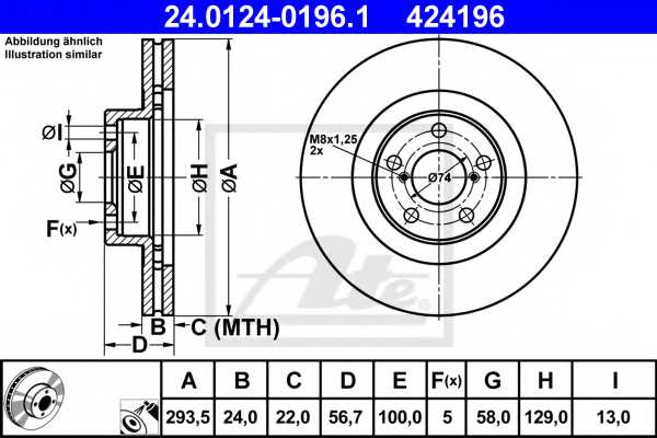 Тормозной диск ATE 424196 / 24.0124-0196.1 - изображение