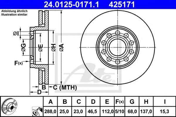 Тормозной диск ATE 425171 / 24.0125-0171.1 - изображение