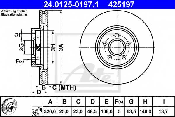 Тормозной диск ATE 425197 / 24.0125-0197.1 - изображение