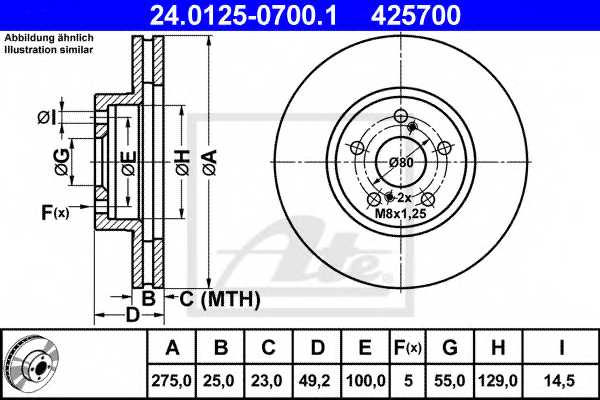 Тормозной диск ATE 425700 / 24.0125-0700.1 - изображение