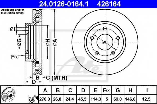 Тормозной диск ATE 426164 / 24.0126-0164.1 - изображение