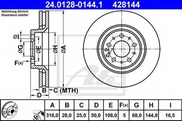 Тормозной диск ATE 428144 / 24.0128-0144.1 - изображение