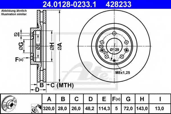 Тормозной диск ATE 428233 / 24.0128-0233.1 - изображение