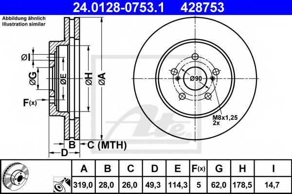 Тормозной диск ATE 428753 / 24.0128-0753.1 - изображение