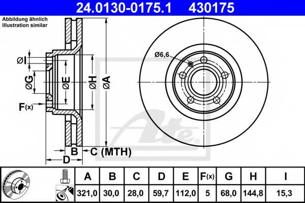 Тормозной диск ATE 430175 / 24.0130-0175.1 - изображение
