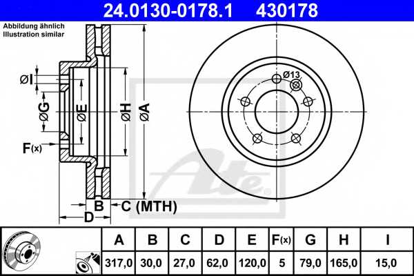 Тормозной диск ATE 430178 / 24.0130-0178.1 - изображение