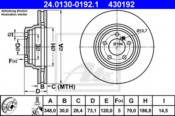 Тормозной диск ATE 430192 / 24.0130-0192.1 - изображение