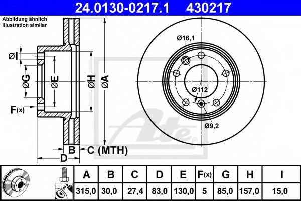 Тормозной диск ATE 430217 / 24.0130-0217.1 - изображение
