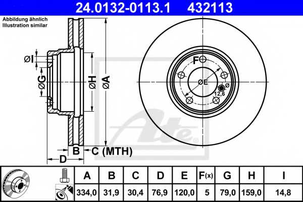 Тормозной диск ATE 432113 / 24.0132-0113.1 - изображение