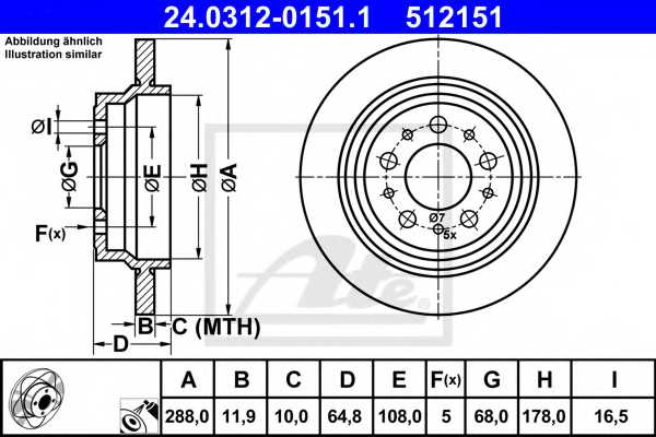 Тормозной диск ATE 512151 / 24.0312-0151.1 - изображение